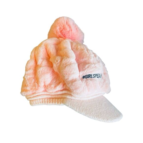 Pink Plush Pom-Pom Visor Beret Hat - Picture 3 of 6